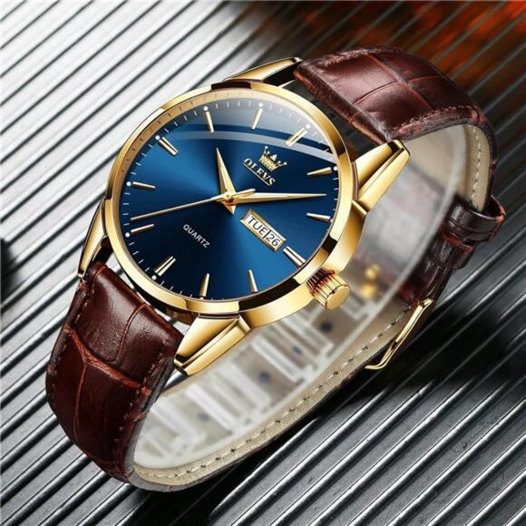 Men's Casual Watches Brown Black Leather Strap Fashion Business Easy to Read - Picture 4 of 7